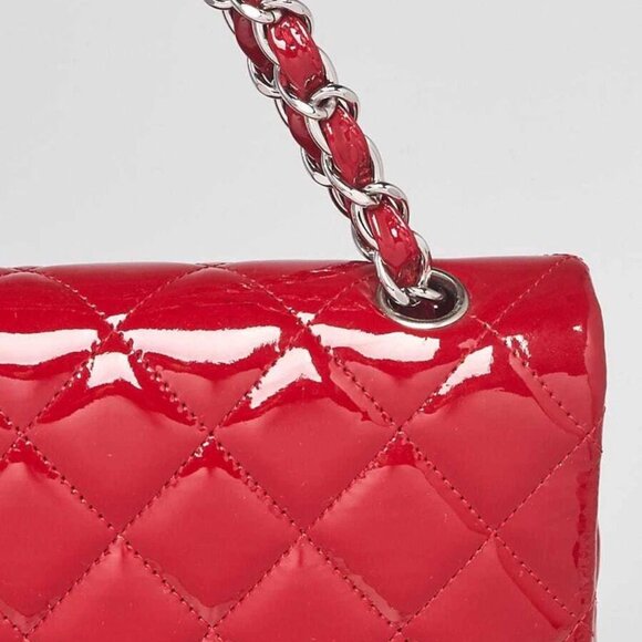 Chanel Red Quilted Patent Leather Classic Maxi Single Flap Bag - Picture 10 of 11